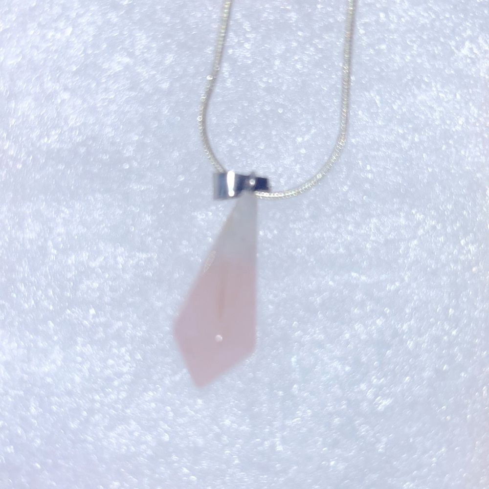 Boho hippie Rose Quartz Crystal Sterling Silver 16" Necklace